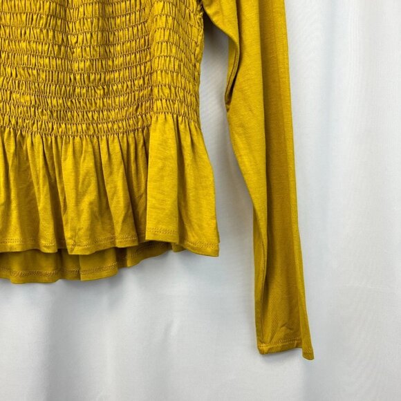 Moa Moa Womens Mustard Ruffle Long Sleeve Round Neck Smocked Top Size Medium - Picture 6 of 8